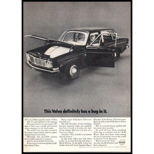 1968 Volvo 140 Sedan Vintage Print Ad Rear Engine Swedish Car Man Cave Wall Art